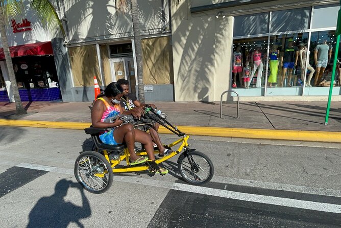 Electric Side By Side Bike Rentals - Ocean Drive and Washington Avenue for classic South Beach scenery