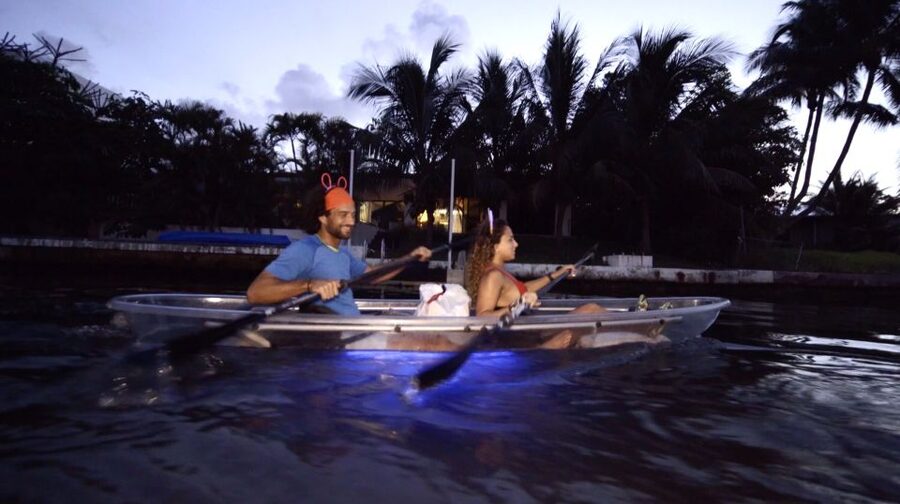 Lighted Clear Kayaks at Night w/ Champagne in Miami Beach - Champagne, snacks, and the social mood