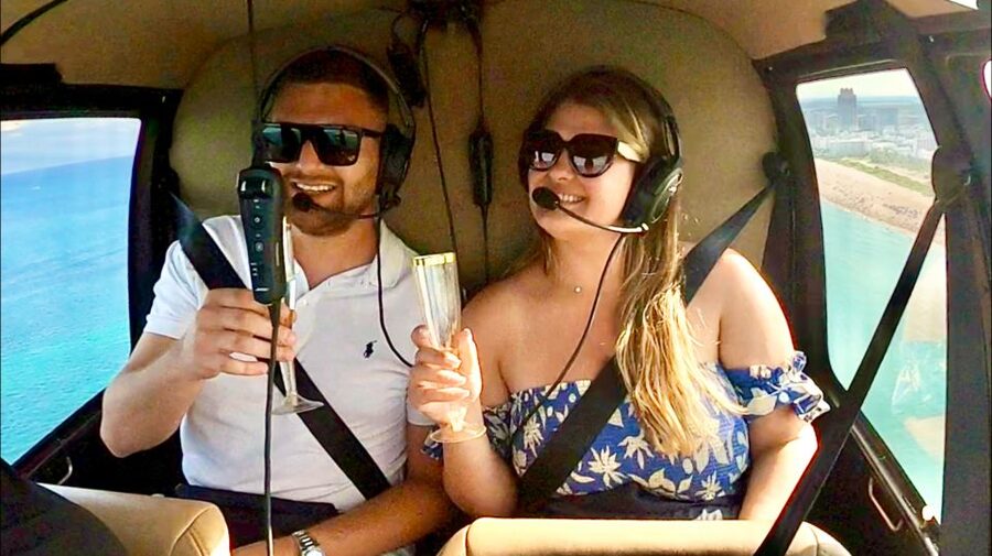 Miami: 30-Minute Private Helicopter Tour with Champagne - Inside the black-and-gold Robinson R44