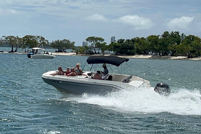 Miami Island Adventure: Boat Rental to Raccoon Island - Crossing Biscayne Bay past Miami’s big names