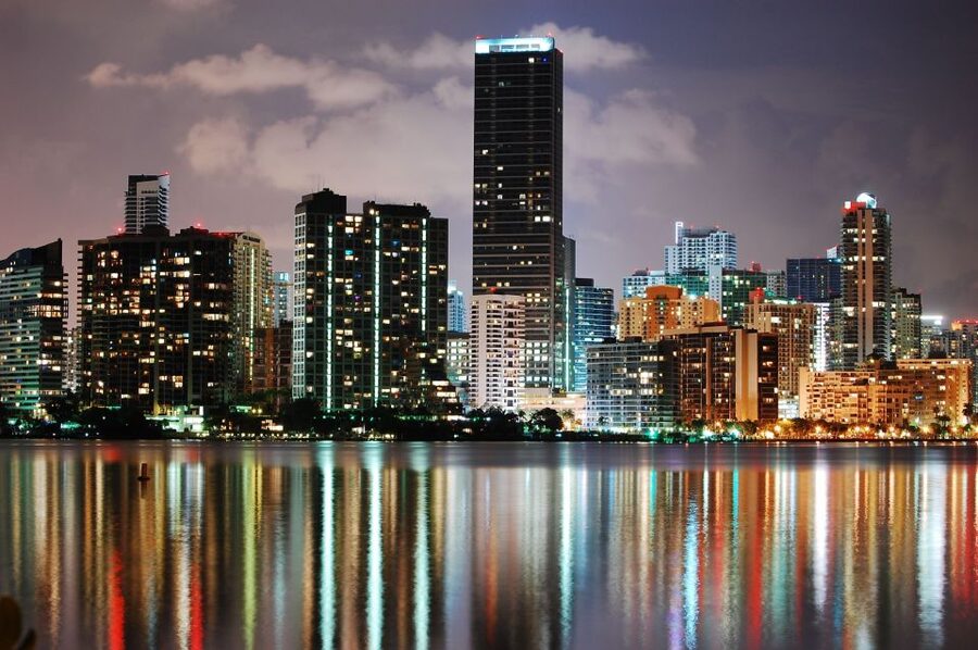 Miami: Open-top Bus Sightseeing Night Tour with Live Guide - The Key Biscayne Bridge skyline view